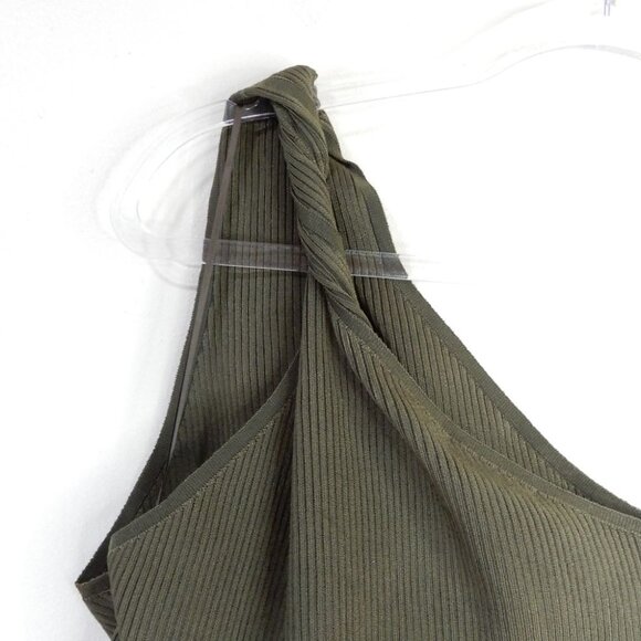 REISS Thea Twist One Shoulder Top Size L Khaki Green Ribbed Stretch NEW $150 - Picture 7 of 8